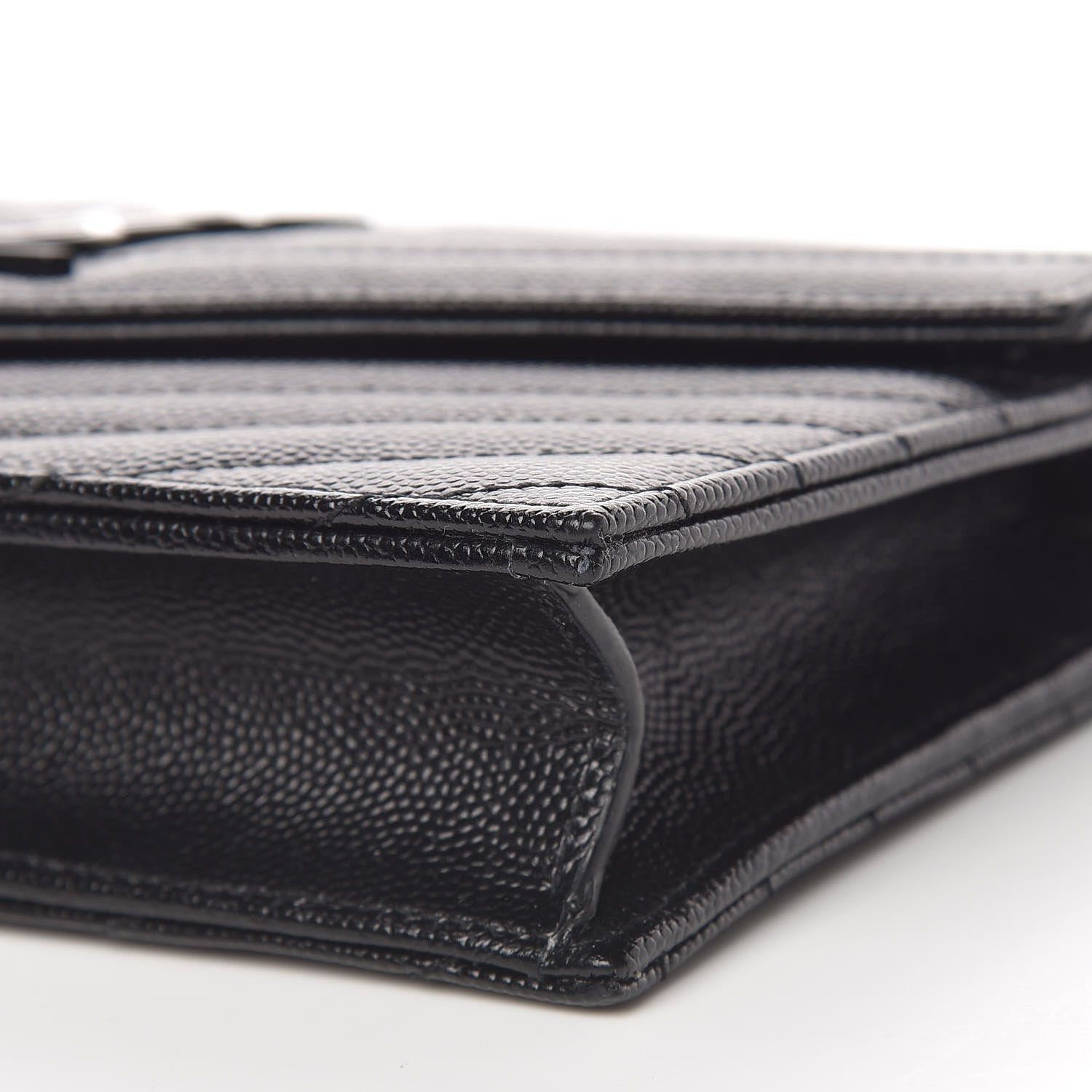 Saint Laurent Grain De Poudre Matelasse Chevron Monogram Envelope Chain Wallet Black 10 of 14