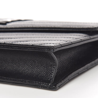 Saint Laurent Grain De Poudre Matelasse Chevron Monogram Envelope Chain Wallet Black 10 of 14