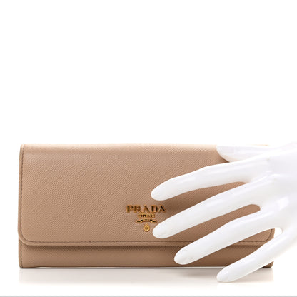 Prada Saffiano Bi-Color Metal Continental Flap Travel Wallet Cammeo Orchidea 2 of 8