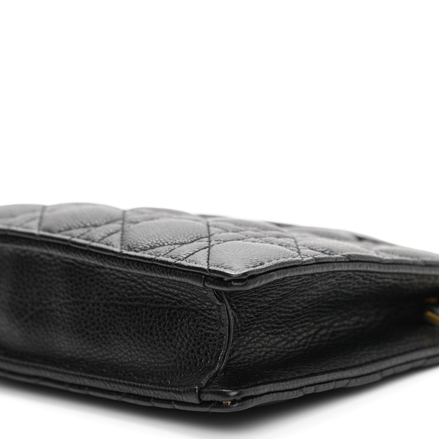 Calfskin Cannage Caro Zipped Pouch With Chain Black
