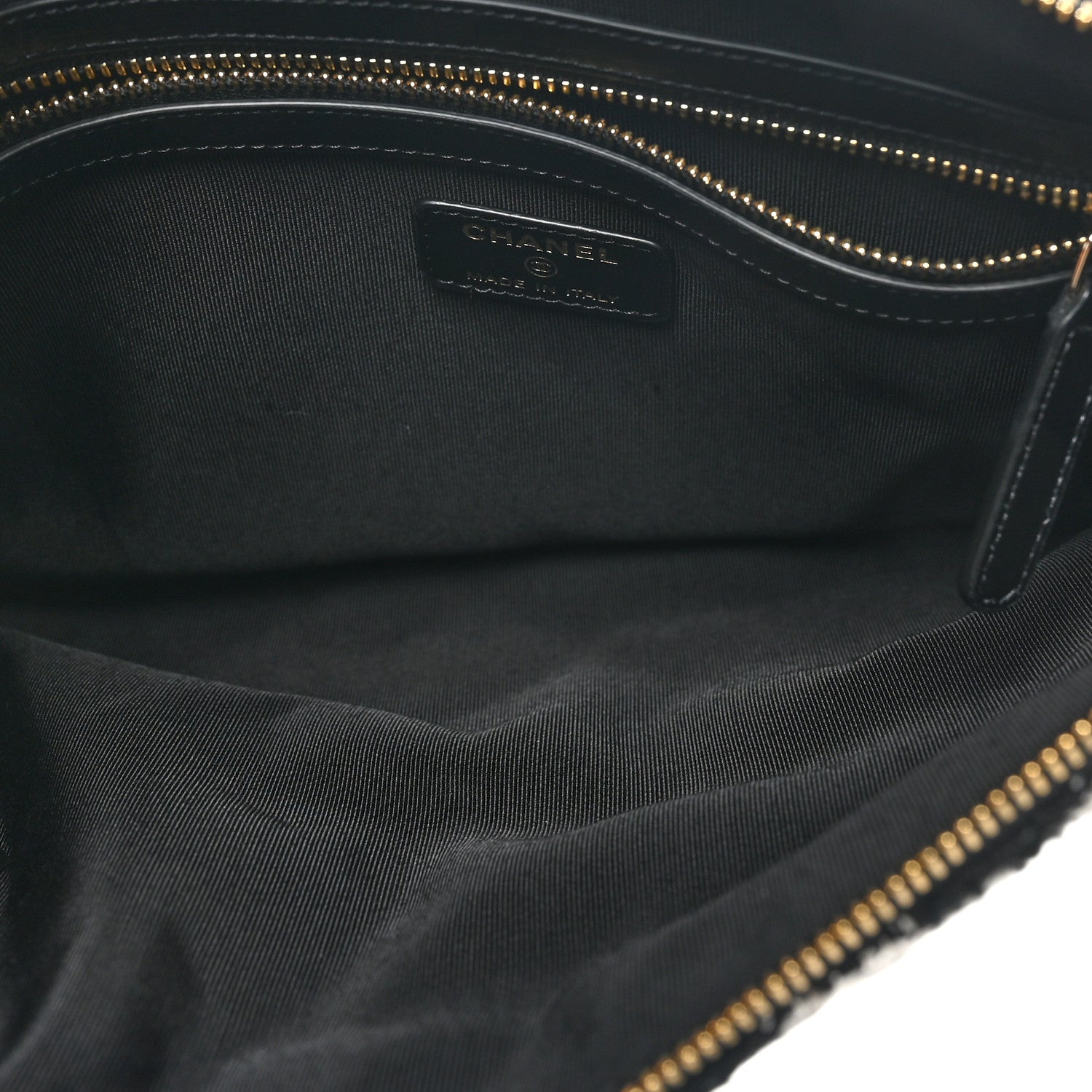 Chanel Tweed Quilted Medium Cosmetic Pouch Black Ecru White 5 of 9
