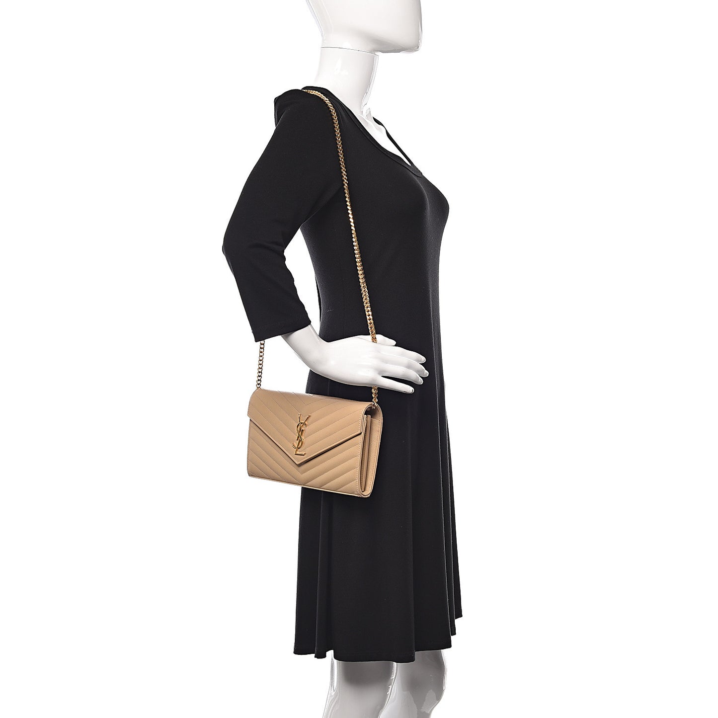 Grain De Poudre Matelasse Chevron Monogram Chain Wallet Nude Powder