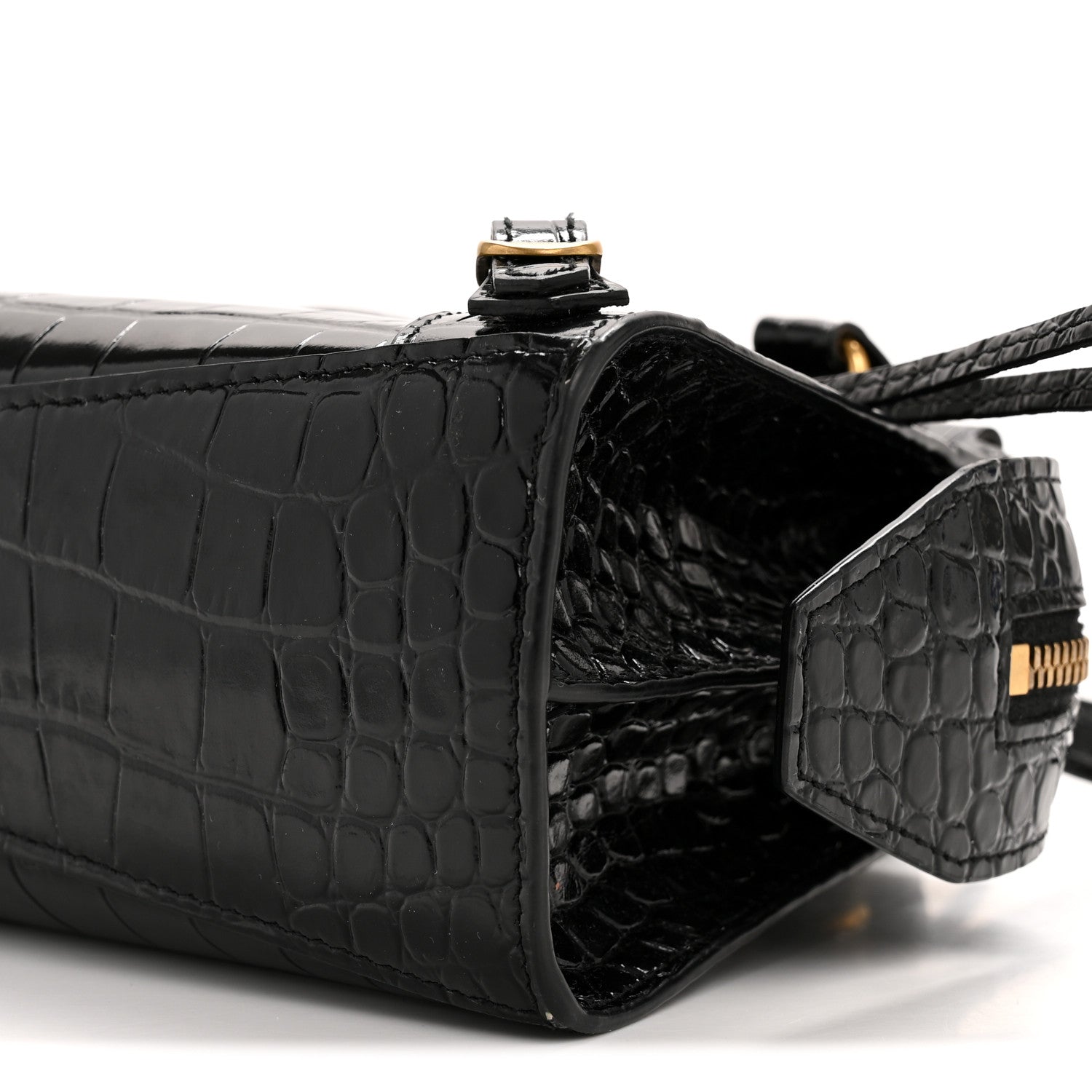Balenciaga Shiny Supple Calfskin Crocodile Embossed Neo Classic Gold Hardware Mini City Black 11 of 15