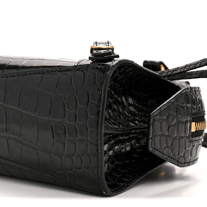 Balenciaga Shiny Supple Calfskin Crocodile Embossed Neo Classic Gold Hardware Mini City Black 11 of 15