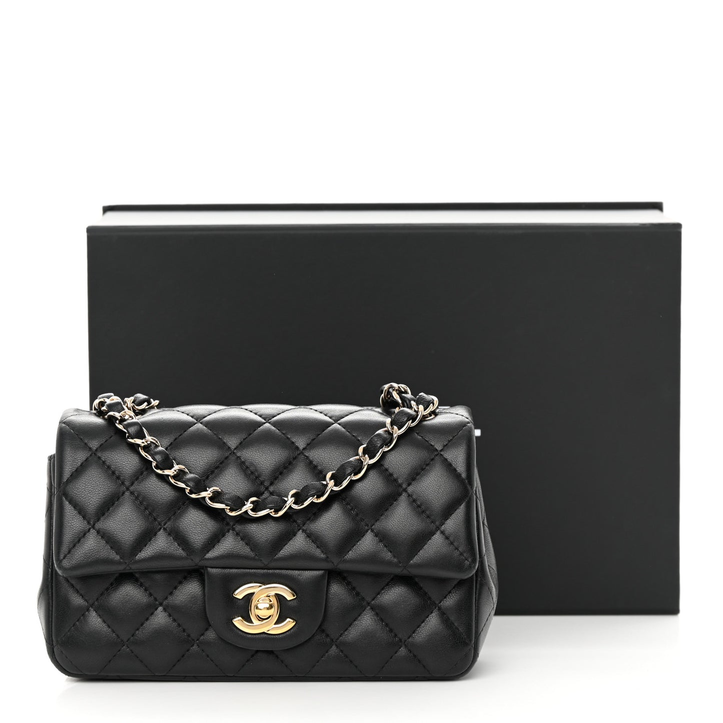 Lambskin Quilted Mini Rectangular Flap Black