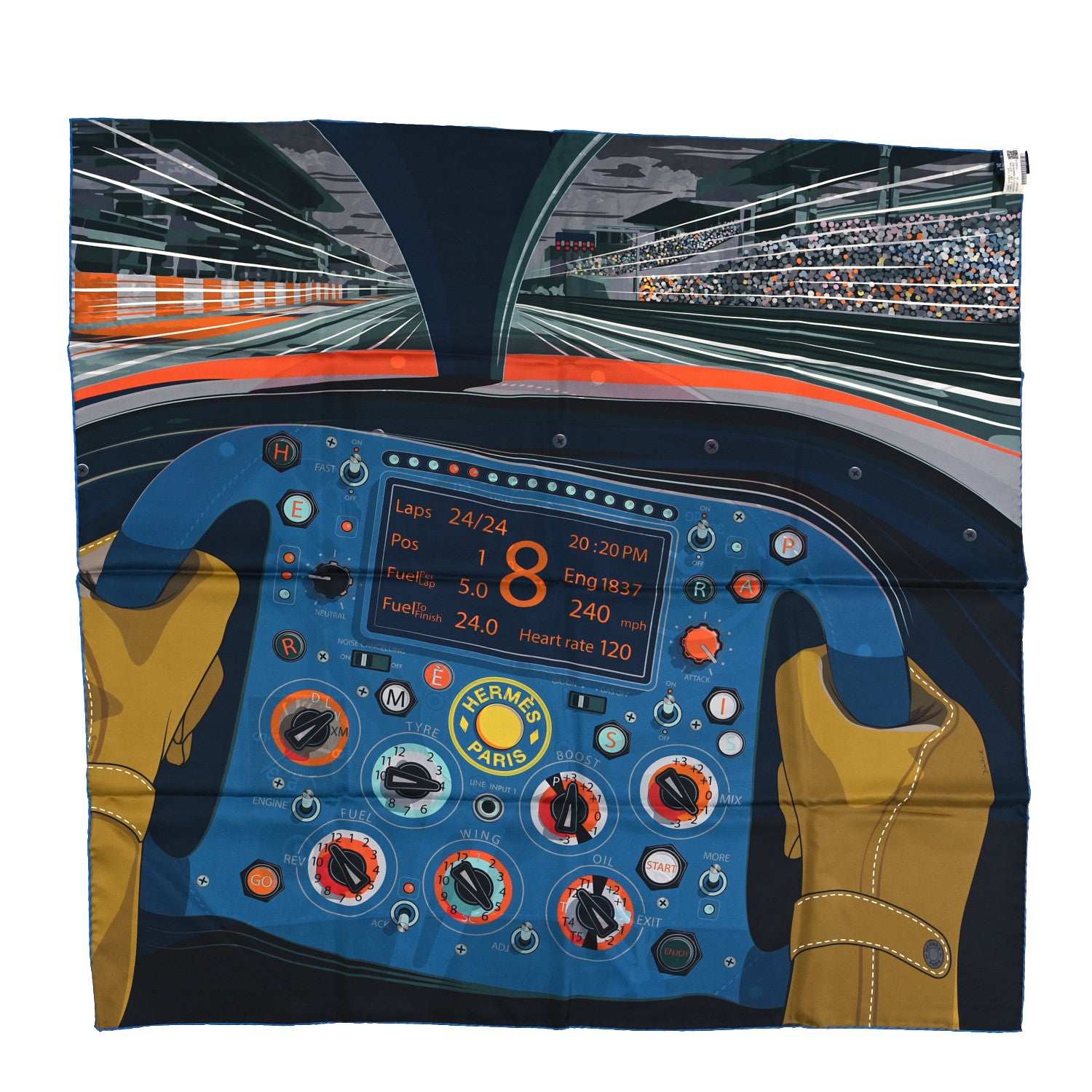 Hermes Silk Double Face Formula One Scarf 90 Anthracite Marron Bleu 2 of 5