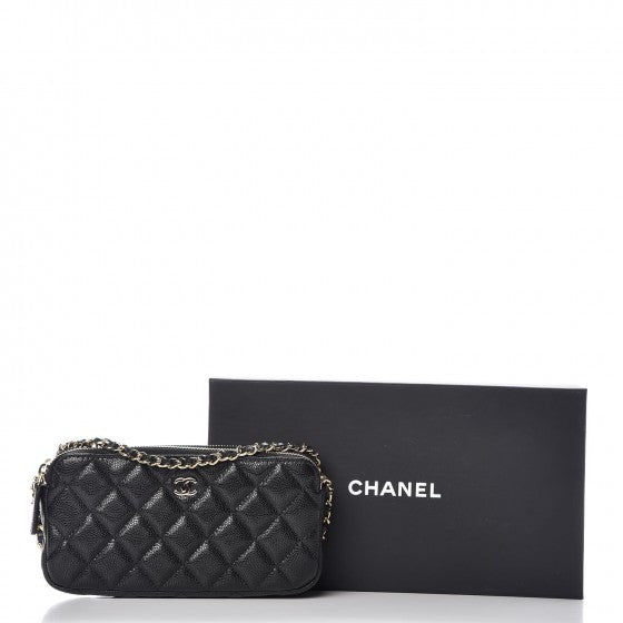 Caviar Quilted Small Clutch With Chain Black