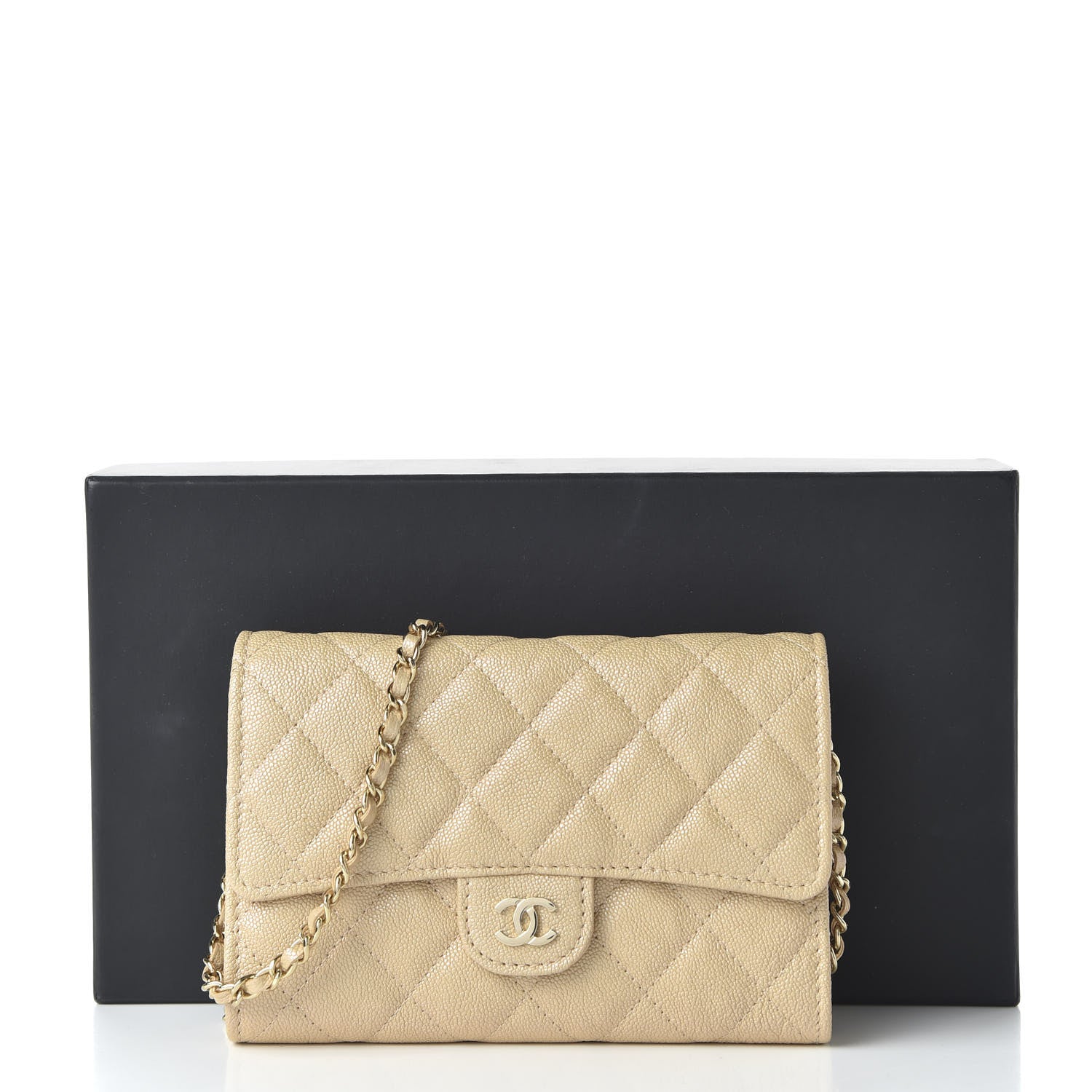 Chanel Iridescent Caviar Quilted Classic Clutch With Chain Beige 12 of 12