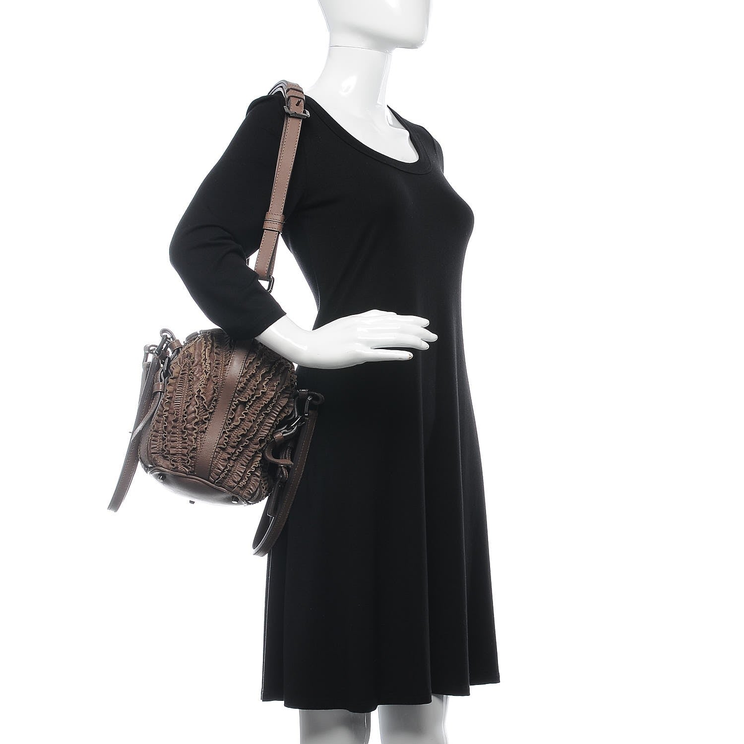Burberry Calfskin Ruffled Medium Lowry Dark Taupe Pink 2 of 15