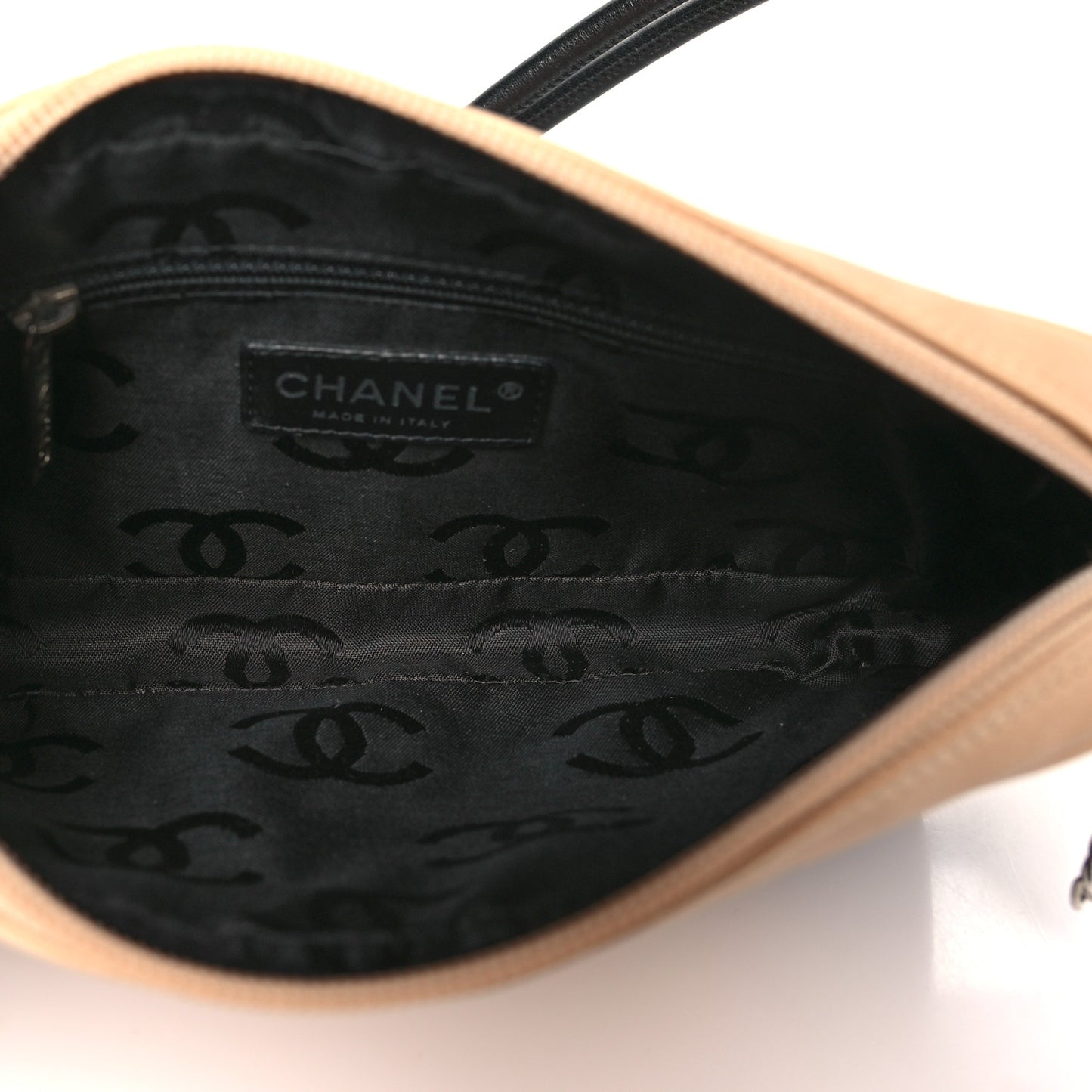Calfskin Quilted Cambon Pochette Beige Black