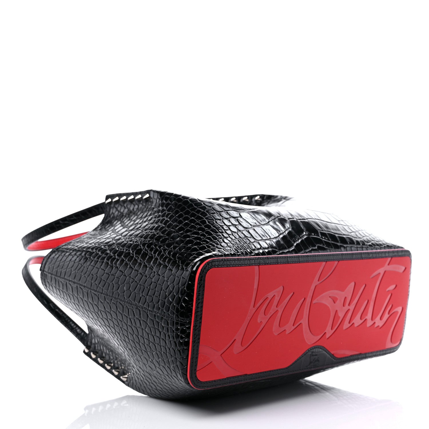 Christian Louboutin Crocodile Embossed Calfskin Spiked Small Cabarock Shopper Tote Black 4 of 10