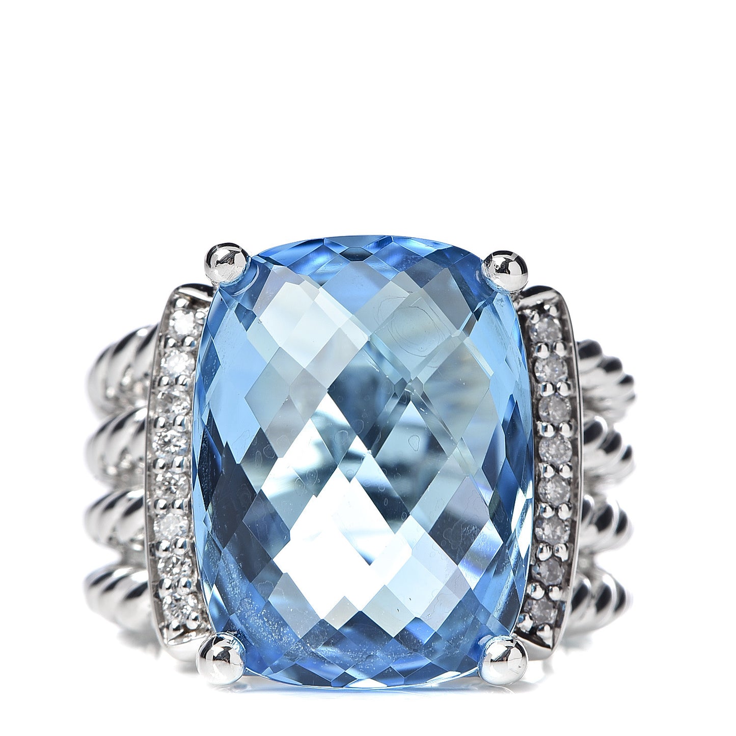 Sterling Silver Diamond Blue Topaz 16mm Wheaton Ring 51 5.75