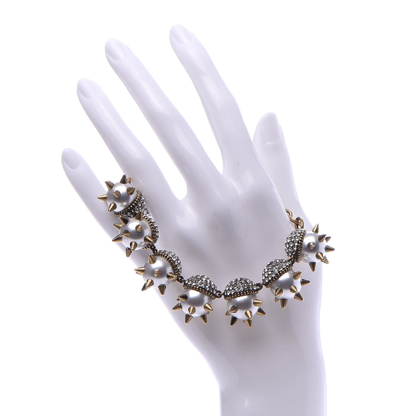 Embellished Strass Spikes Bracelet Gold Cream