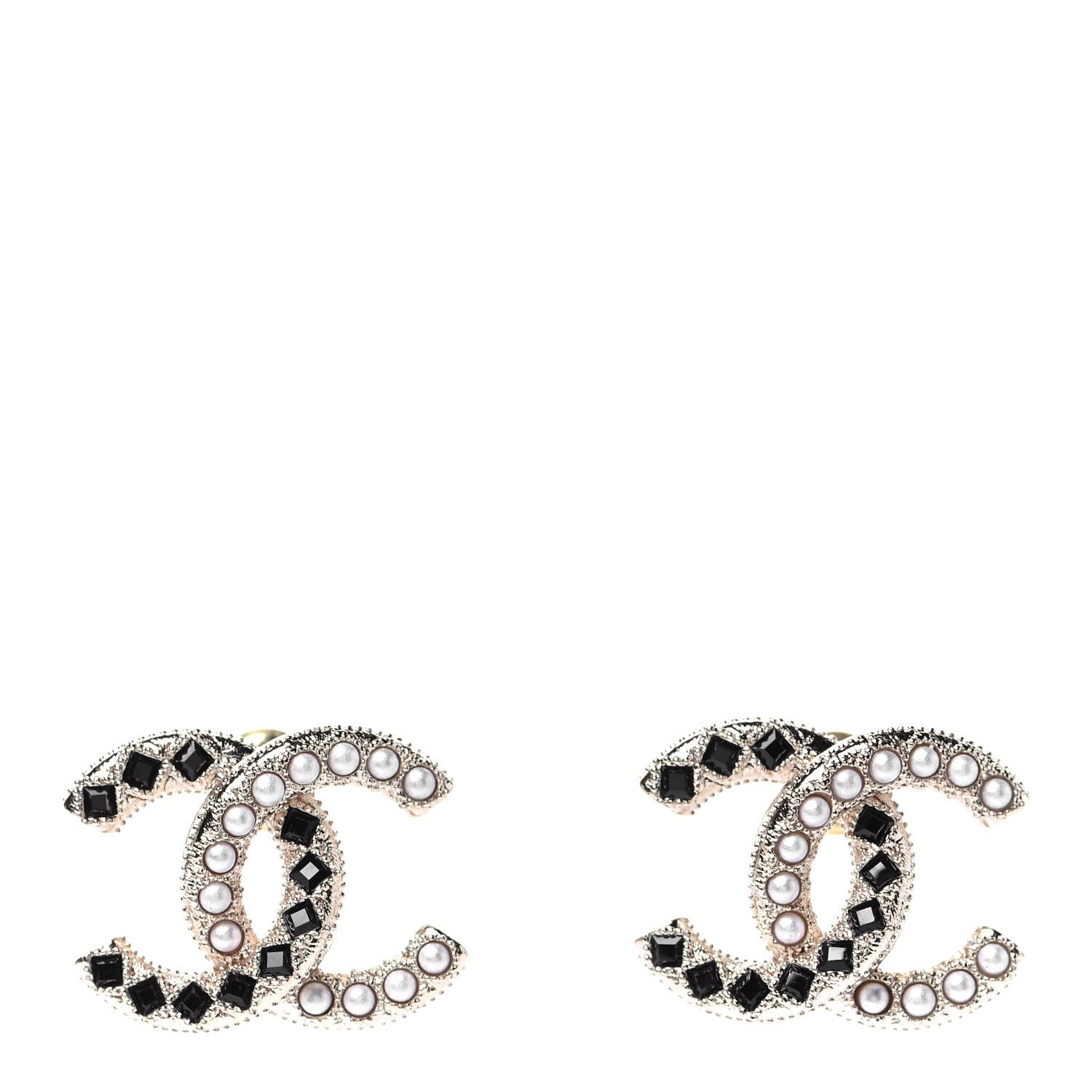 Chanel Baguette Crystal Pearl CC Earrings Gold Black 1 of 5