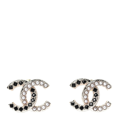 Chanel Baguette Crystal Pearl CC Earrings Gold Black 1 of 5