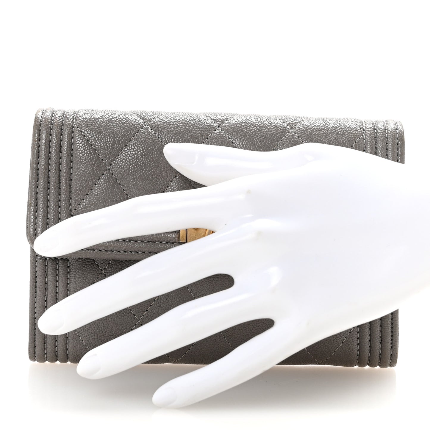 Caviar Quilted Medium Boy Flap Wallet Grey