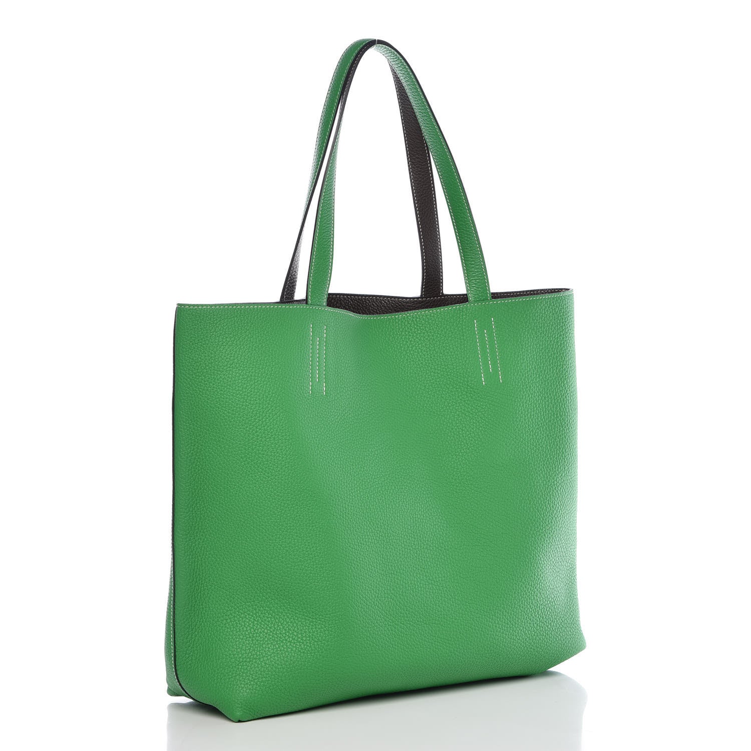 Hermes Taurillon Clemence Double Sens 36 Reversible Tote Vert De Gris Bamboo 6 of 13