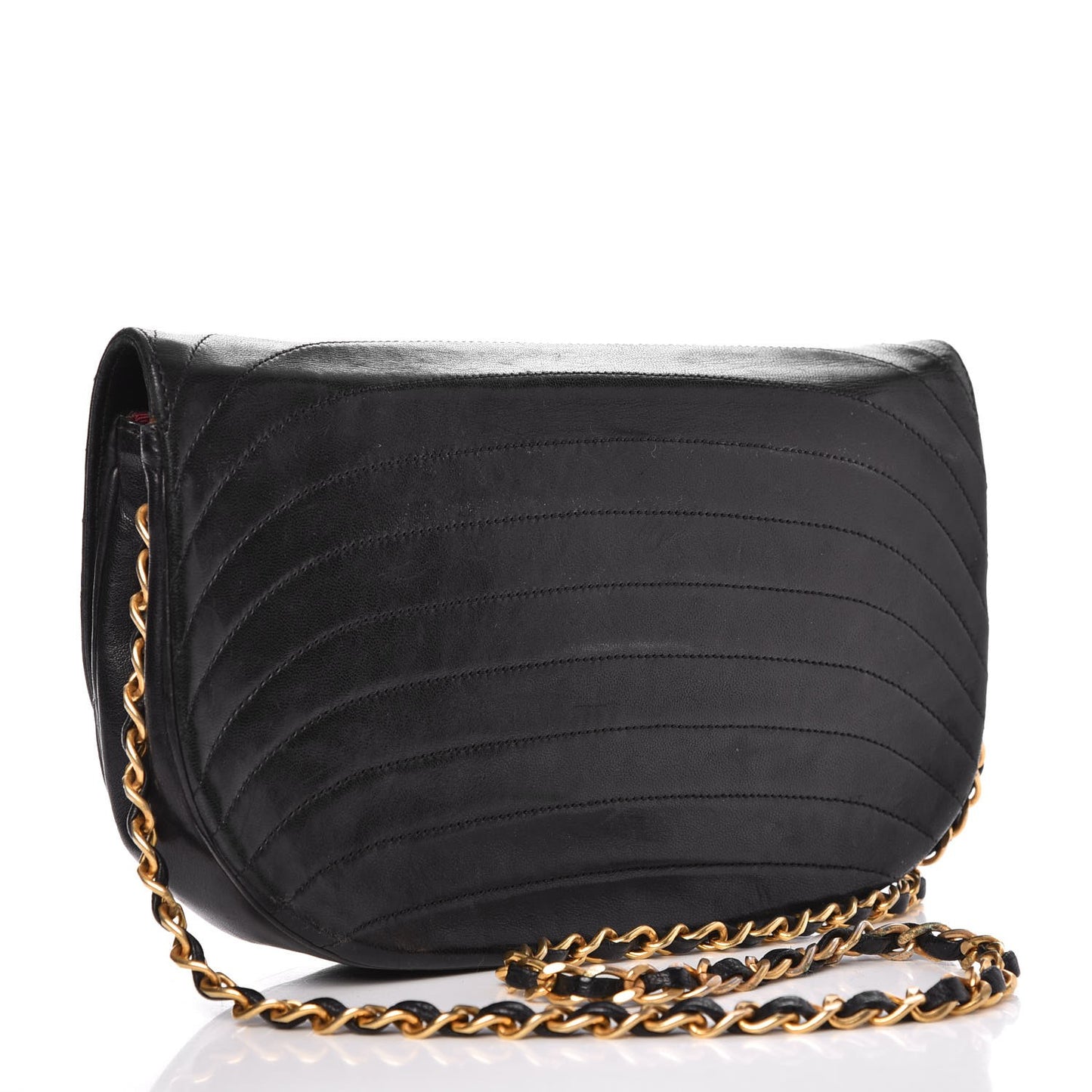 Lambskin Horizontal Quilted Small Single Flap Black