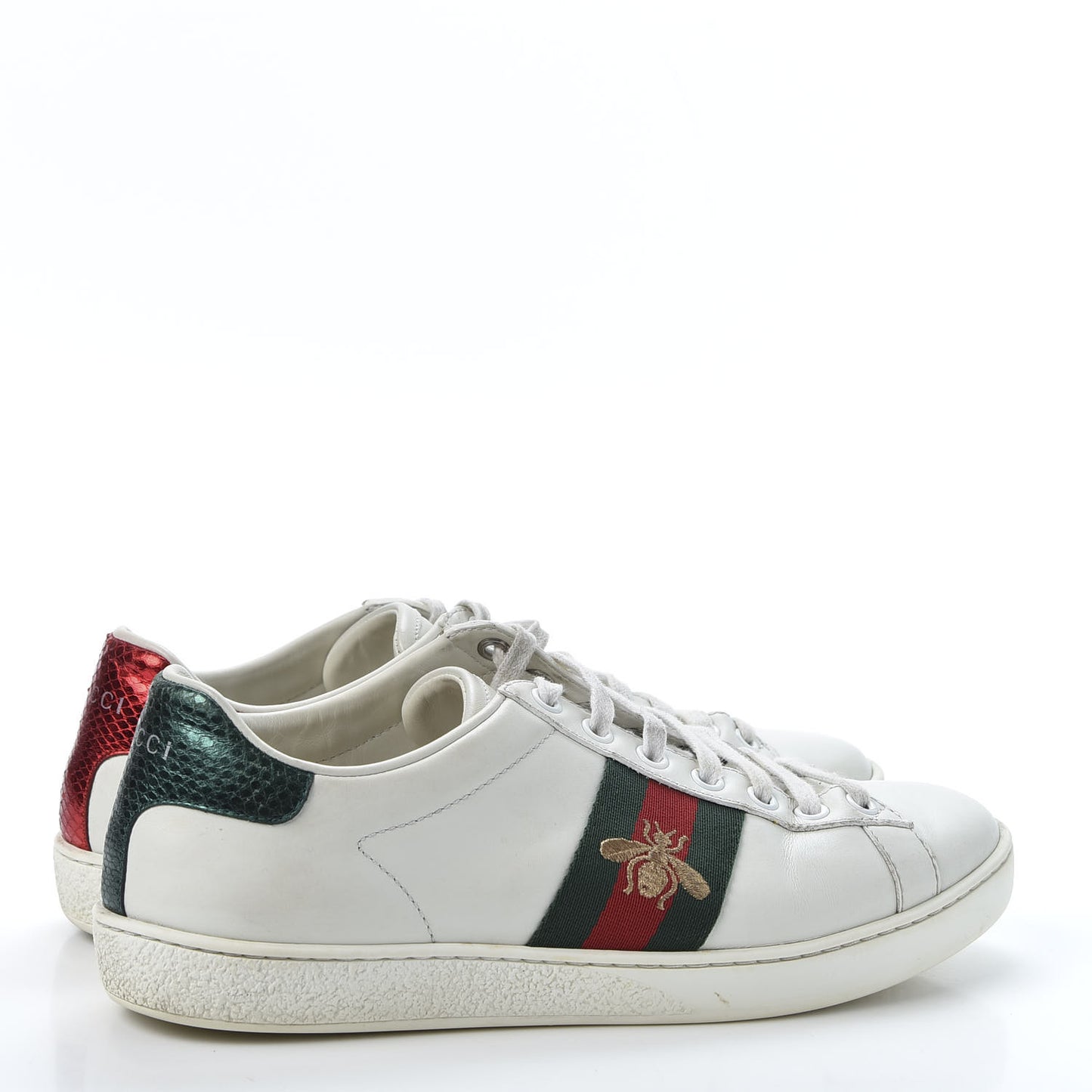 Calfskin Ayers Bee Embroidered Womens Ace Sneakers 37 White Green