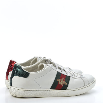 Gucci Calfskin Ayers Bee Embroidered Womens Ace Sneakers 37 White Green 4 of 11