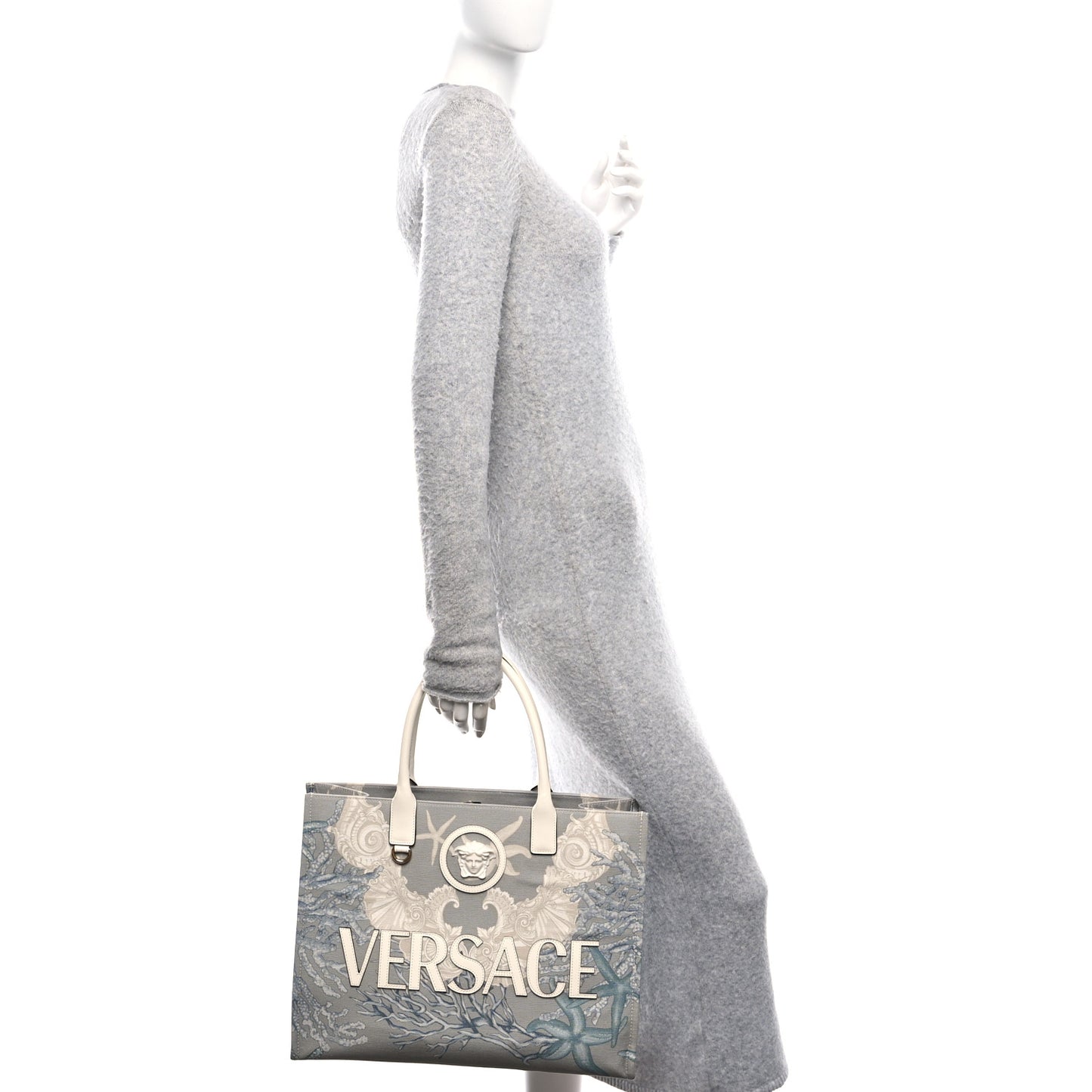 Canvas Barocco Sea Medusa Large Tote Light Blue White