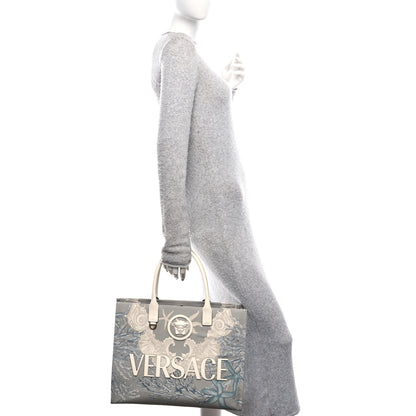 Versace Canvas Barocco Sea Medusa Large Tote Light Blue White 2 of 9
