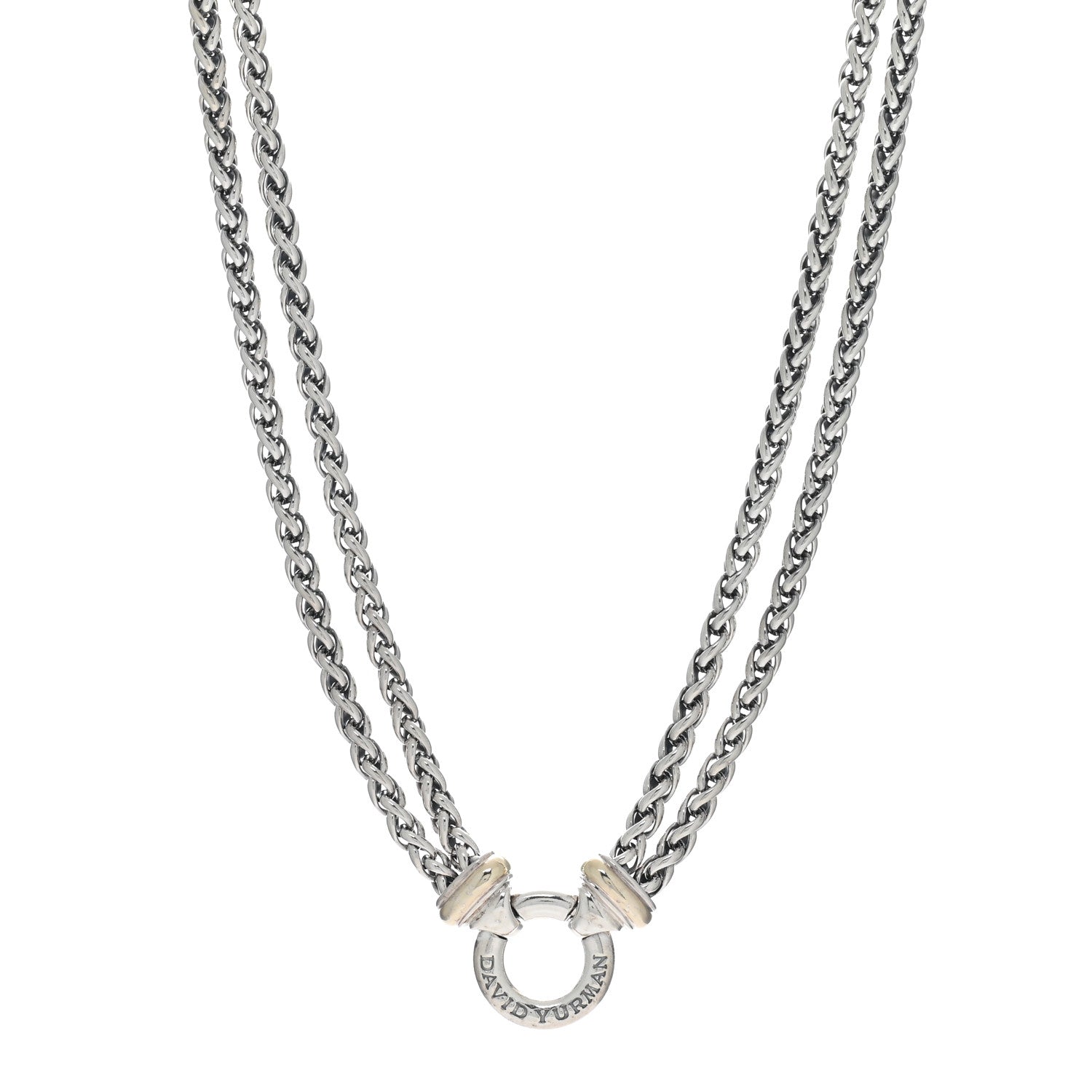 David Yurman Sterling Silver 18K Yellow Gold 8mm Double Wheat Chain Necklace 1 of 4