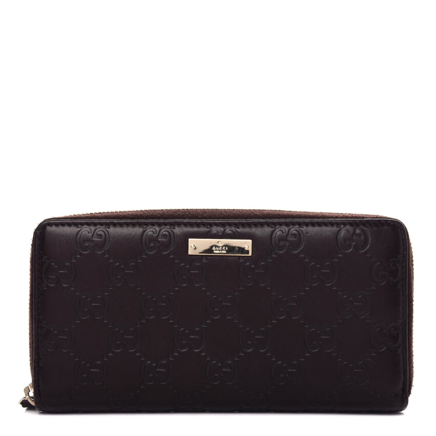 Guccissima Margaux Calfskin Metal Bar Zip Around Wallet Chocolate