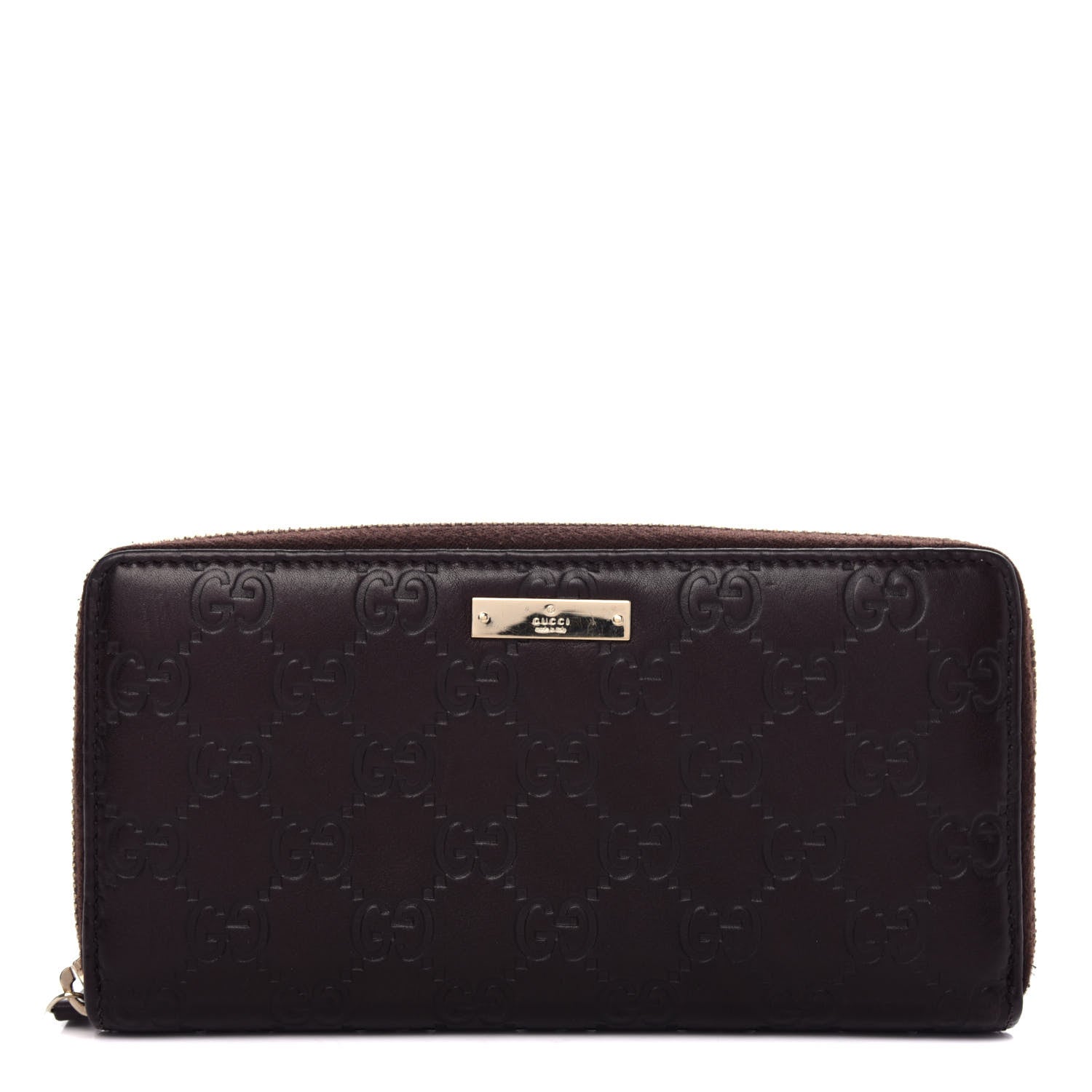 Gucci Guccissima Margaux Calfskin Metal Bar Zip Around Wallet Chocolate 1 of 7