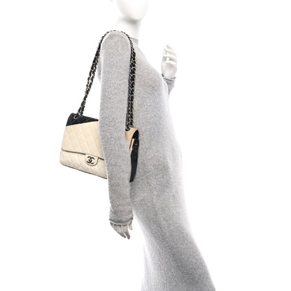 Chanel Lambskin Quilted Colorblock Jumbo Double Flap Black White Beige 2 of 13