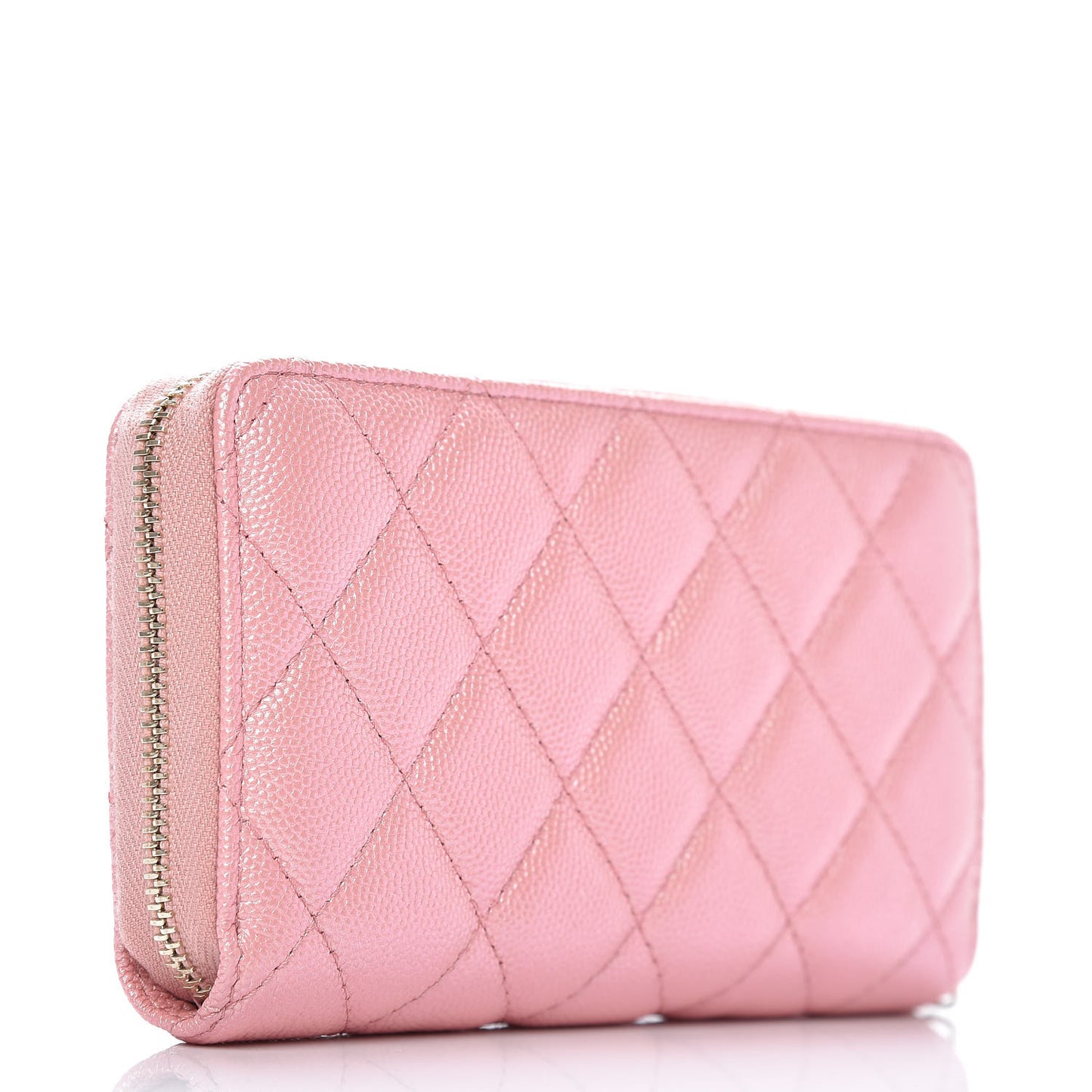 Iridescent Caviar Quilted Medium Zip Around Wallet Pink