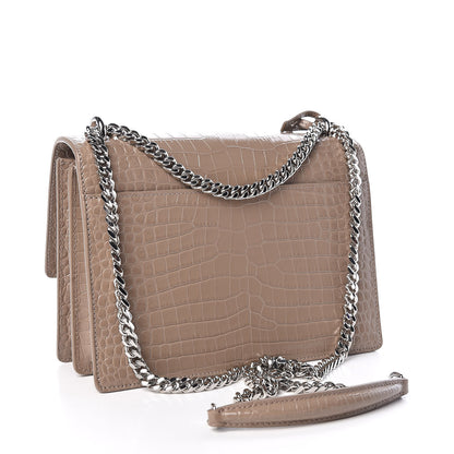 Saint Laurent Calfskin Crocodile Embossed Medium Monogram Sunset Dark Beige 3 of 10