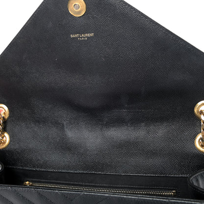 Saint Laurent Grain De Poudre Matelasse Chevron Large Monogram Satchel Black 6 of 6