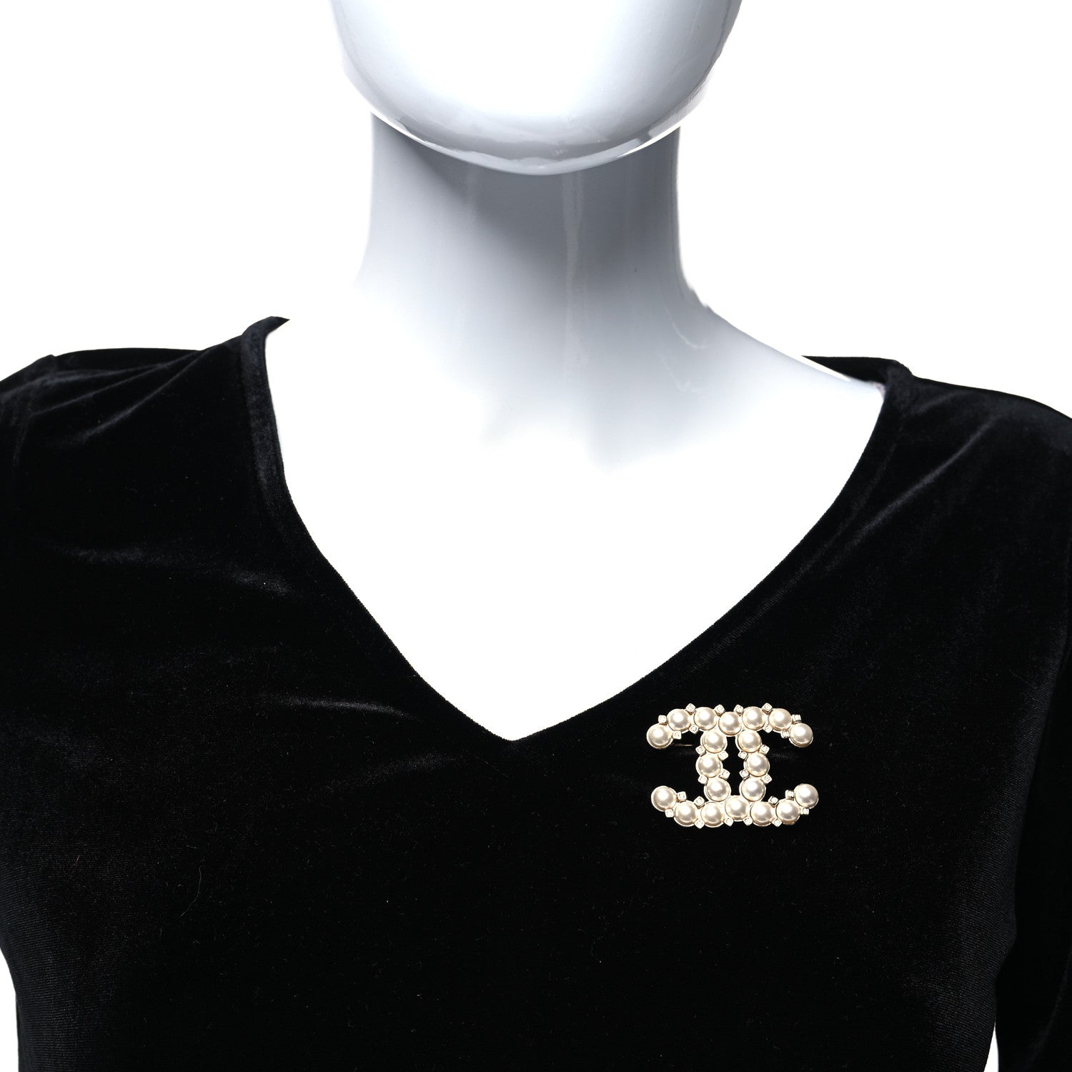 Chanel Pearl Crystal CC Brooch Gold 2 of 4