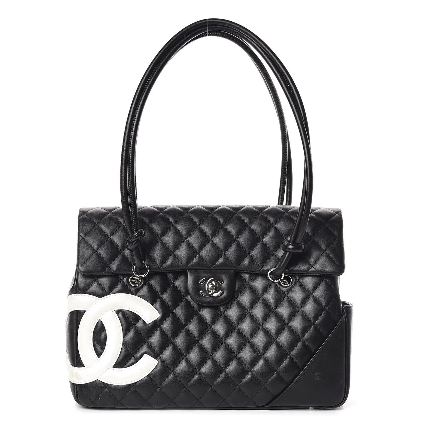 Calfskin Quilted Large Cambon Flap Black White
