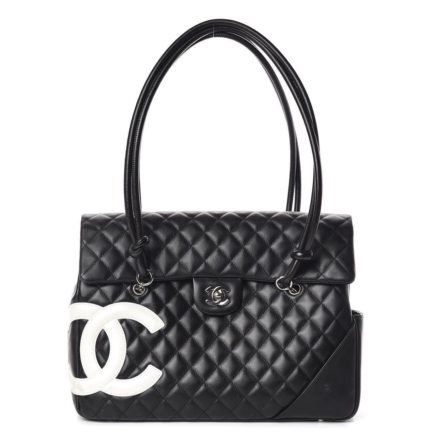 Chanel Calfskin Quilted Large Cambon Flap Black White 1 of 9