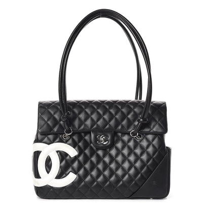 Chanel Calfskin Quilted Large Cambon Flap Black White 1 of 9