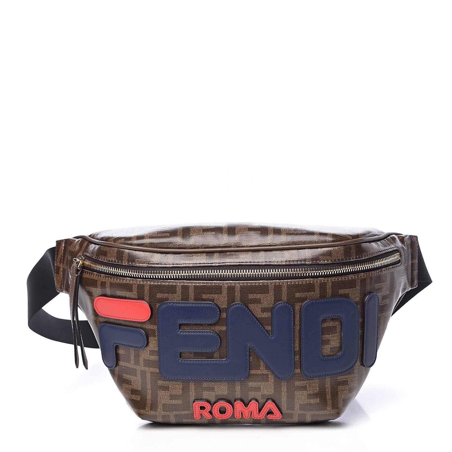 Fendi X FILA Glazed Fabric Vitello Century FF 1974 Mania Belt Bag Mogano Panna Blueberry 1 of 10