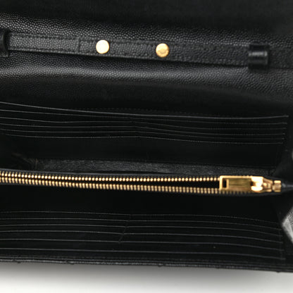 Saint Laurent Grain De Poudre Matelasse Chevron Monogram Chain Wallet Black 5 of 14