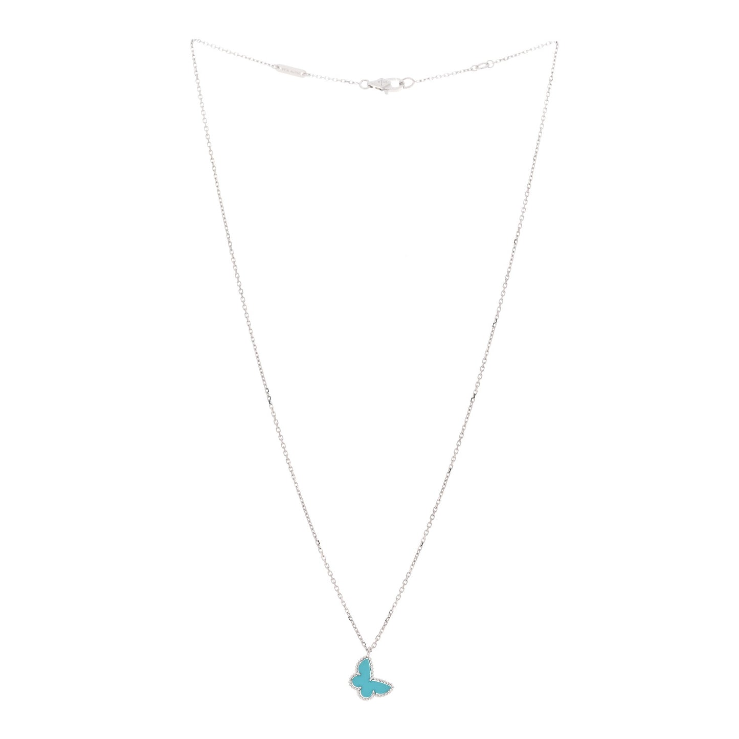 18K White Gold Turquoise Sweet Alhambra Butterfly Pendant Necklace