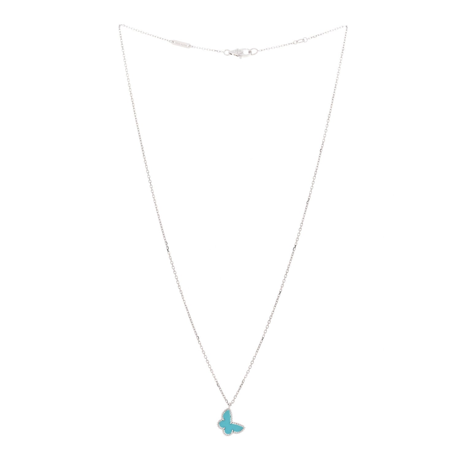 Van Cleef & Arpels 18K White Gold Turquoise Sweet Alhambra Butterfly Pendant Necklace 3 of 6