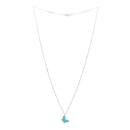 Van Cleef & Arpels 18K White Gold Turquoise Sweet Alhambra Butterfly Pendant Necklace 3 of 6
