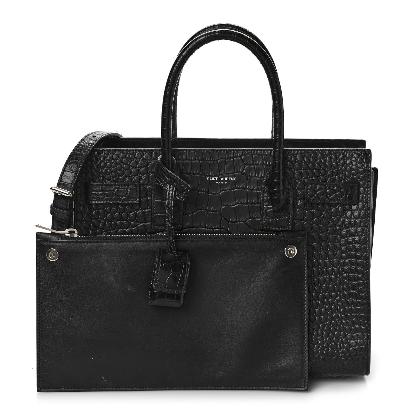 Calfskin Crocodile Embossed Baby Sac De Jour Black
