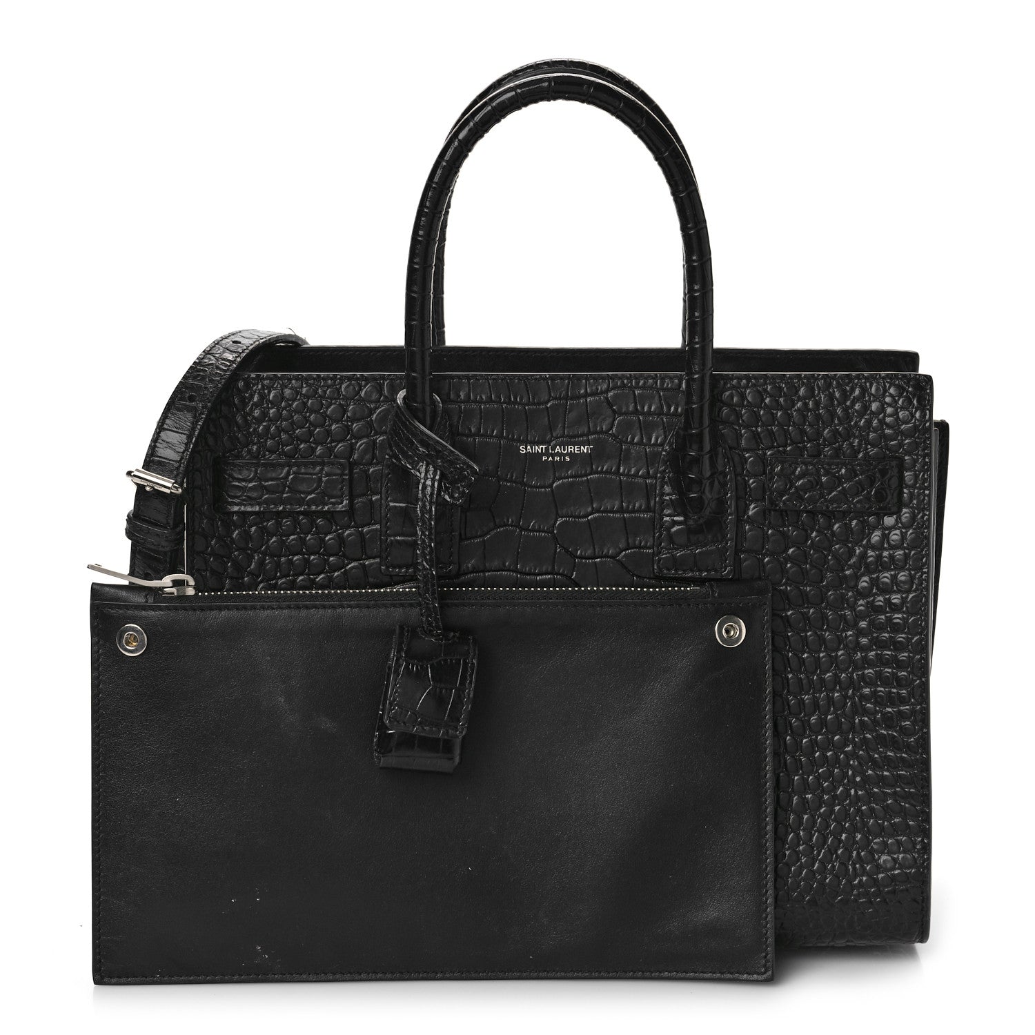 Saint Laurent Calfskin Crocodile Embossed Baby Sac De Jour Black 1 of 13