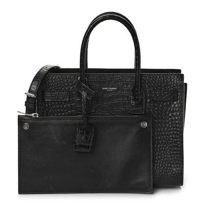 Saint Laurent Calfskin Crocodile Embossed Baby Sac De Jour Black 1 of 13