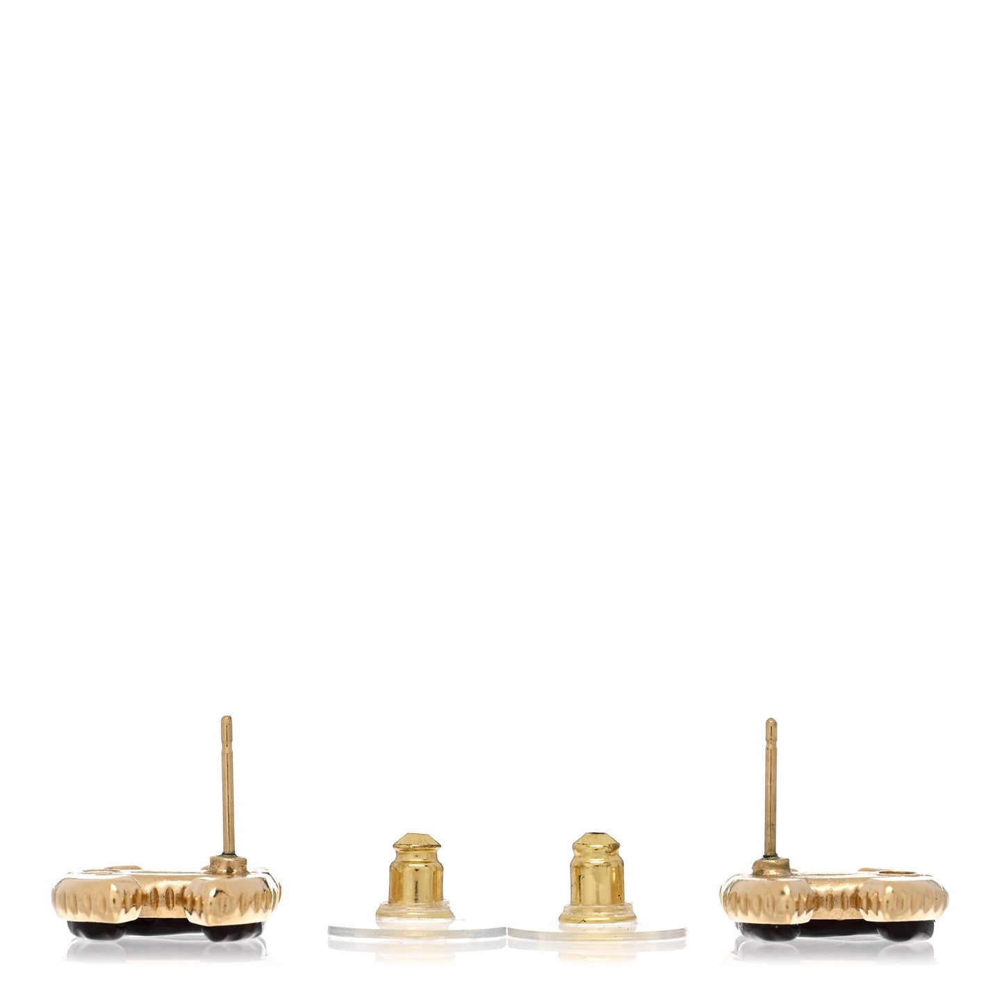 Metal Enamel CC Earrings Gold Brown