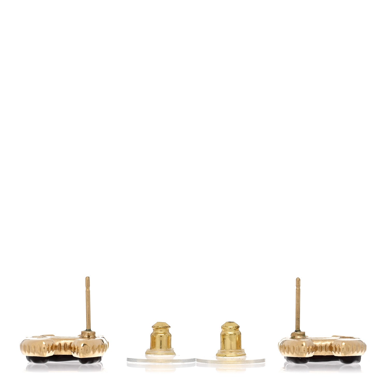 Chanel Metal Enamel CC Earrings Gold Brown 3 of 5