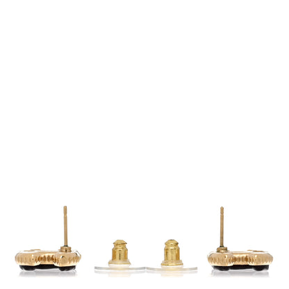 Chanel Metal Enamel CC Earrings Gold Brown 3 of 5