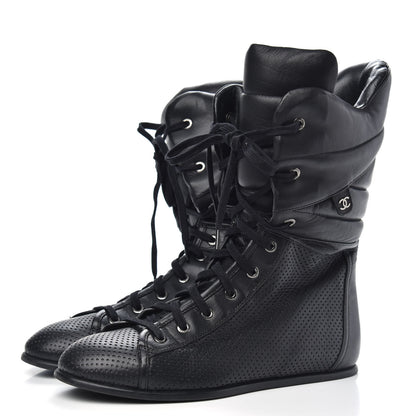 Chanel Perforated Lambskin High Top CC Sneaker Boots 38 Black 3 of 6