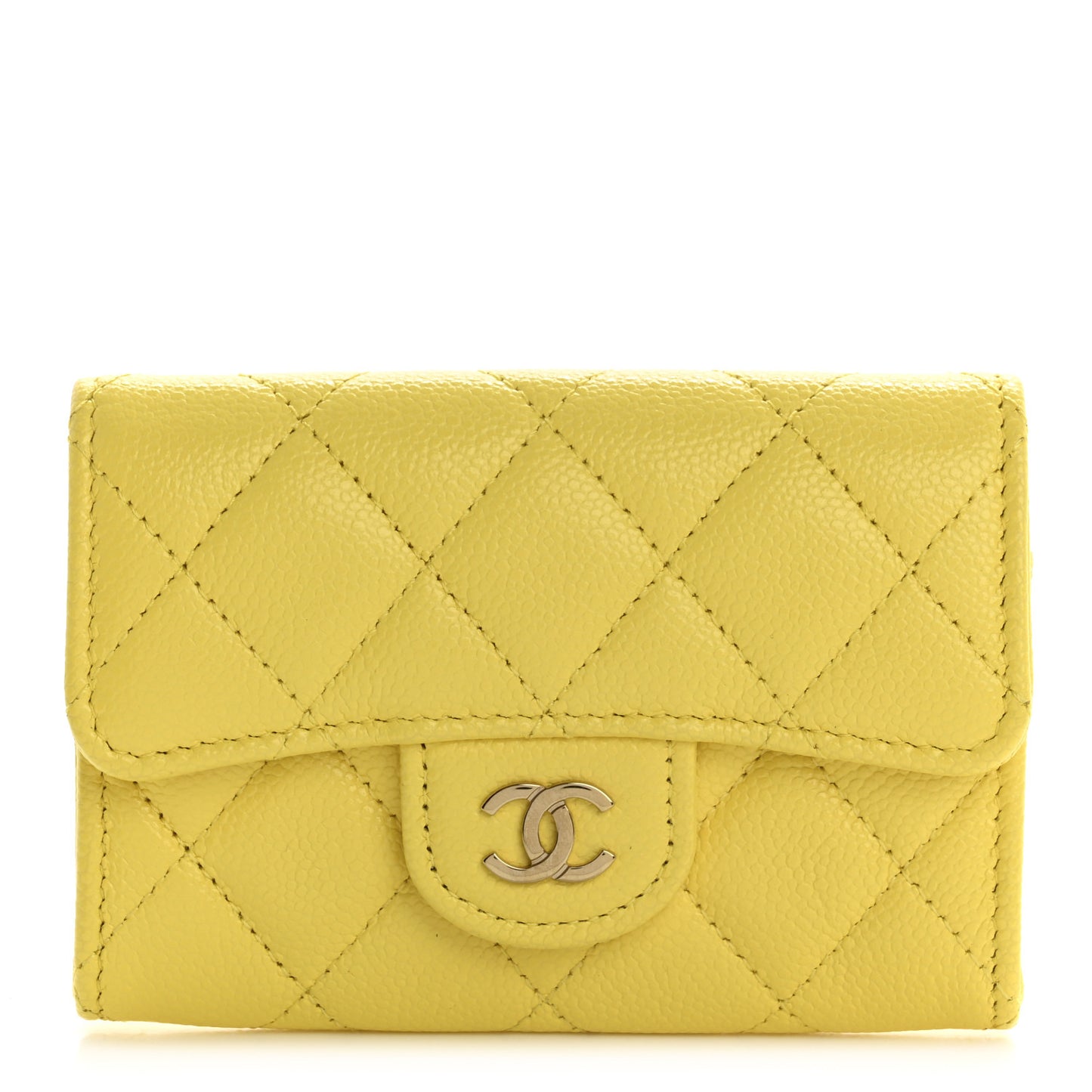 Caviar Quilted Flap Card Holder Wallet Yellow